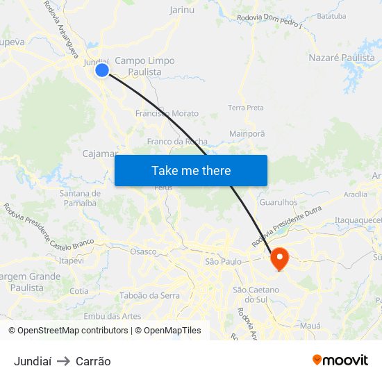 Jundiaí to Carrão map