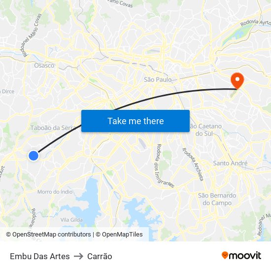 Embu Das Artes to Carrão map