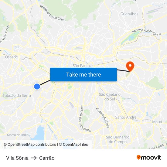 Vila Sônia to Carrão map