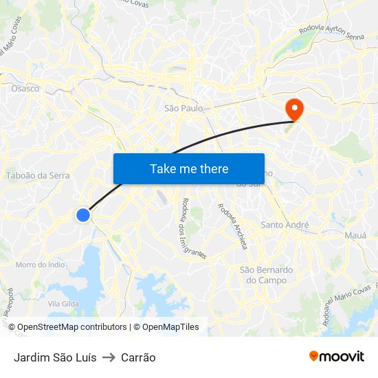 Jardim São Luís to Carrão map