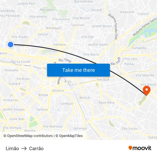 Limão to Carrão map