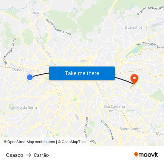 Osasco to Carrão map