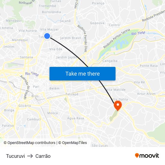 Tucuruvi to Carrão map