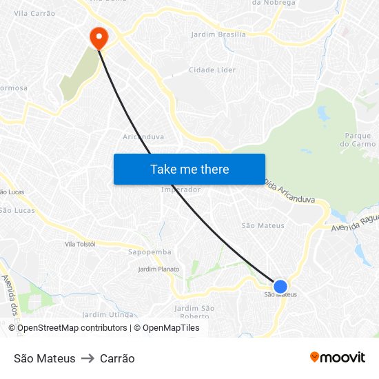 São Mateus to Carrão map