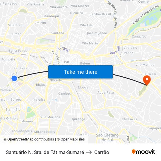 Santuário N. Sra. de Fátima-Sumaré to Carrão map