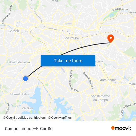 Campo Limpo to Carrão map