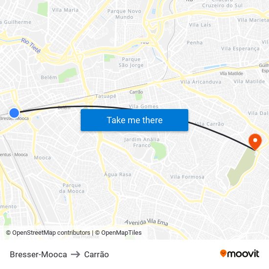 Bresser-Mooca to Carrão map