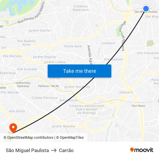 São Miguel Paulista to Carrão map