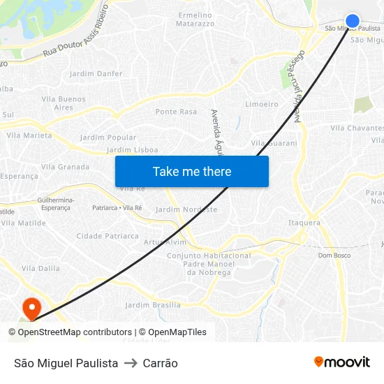 São Miguel Paulista to Carrão map