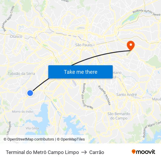 Terminal do Metrô Campo Limpo to Carrão map