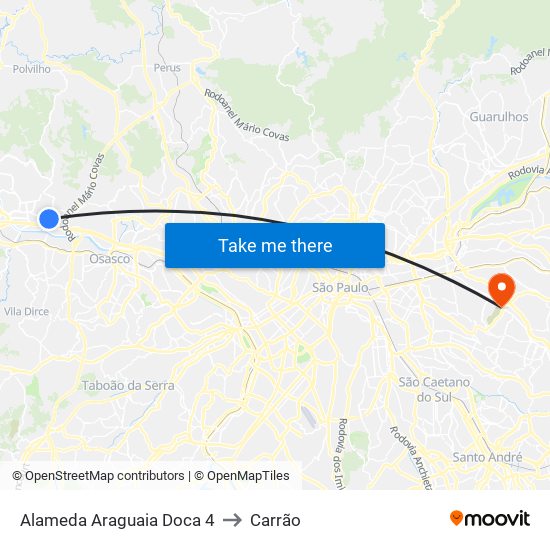 Alameda Araguaia Doca 4 to Carrão map