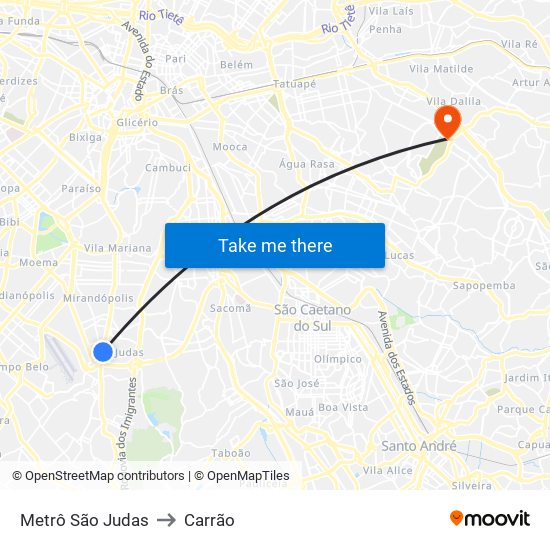 Metrô São Judas to Carrão map