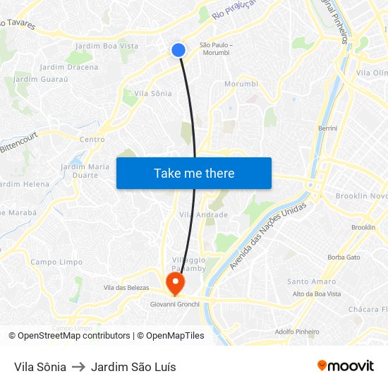 Vila Sônia to Jardim São Luís map