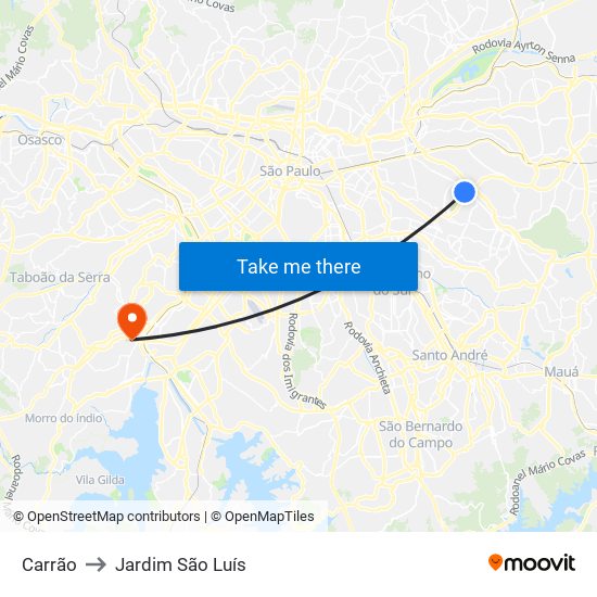 Carrão to Jardim São Luís map