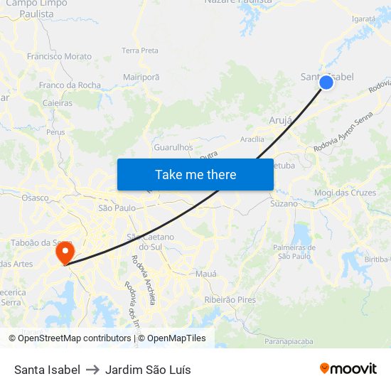 Santa Isabel to Jardim São Luís map