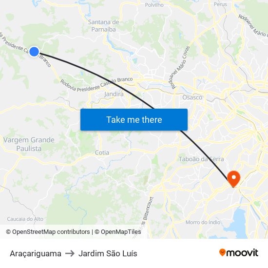 Araçariguama to Jardim São Luís map