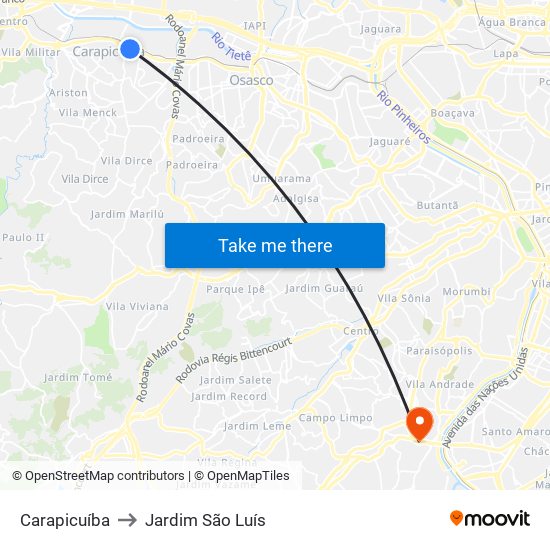 Carapicuíba to Jardim São Luís map