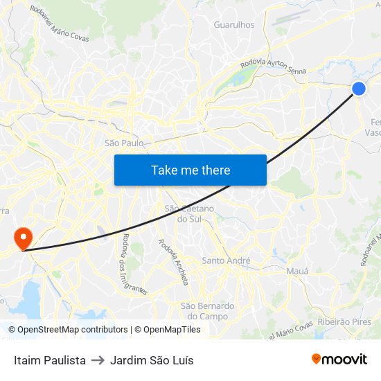 Itaim Paulista to Jardim São Luís map