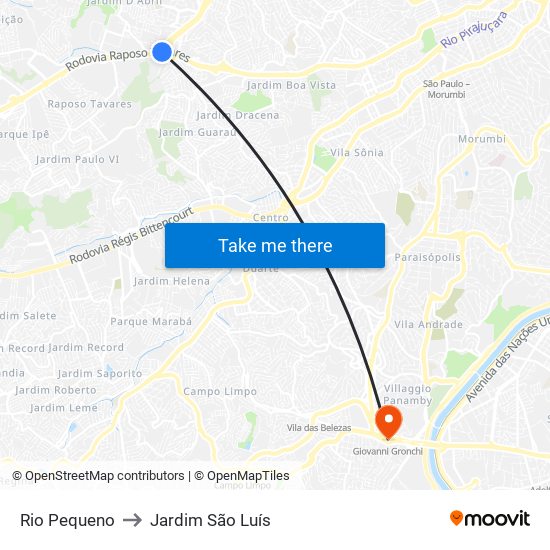 Rio Pequeno to Jardim São Luís map