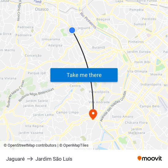 Jaguaré to Jardim São Luís map