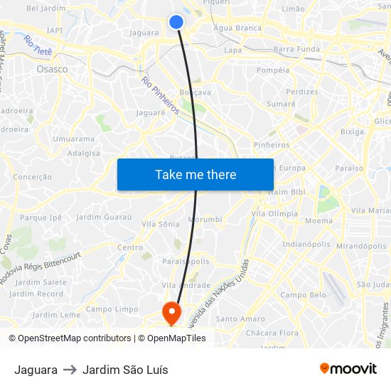 Jaguara to Jardim São Luís map