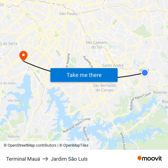 Terminal Mauá to Jardim São Luís map