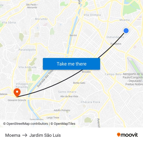 Moema to Jardim São Luís map