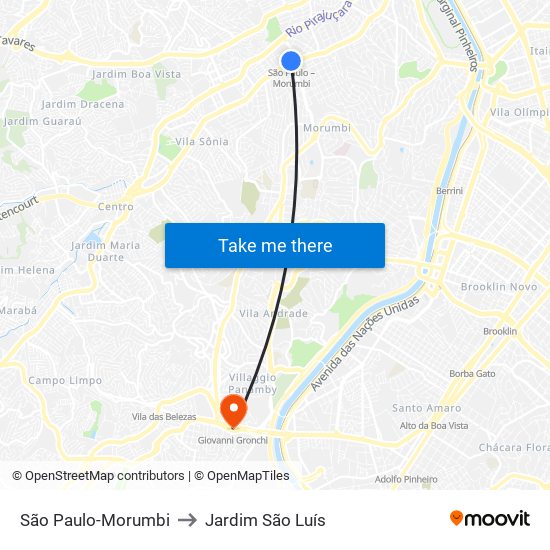 São Paulo-Morumbi to Jardim São Luís map