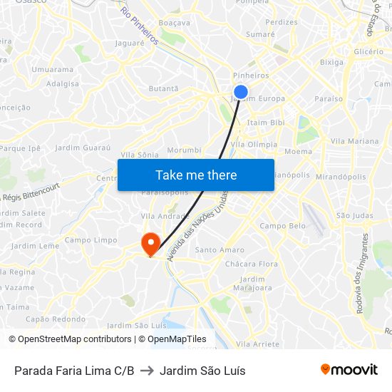 Parada Faria Lima C/B to Jardim São Luís map