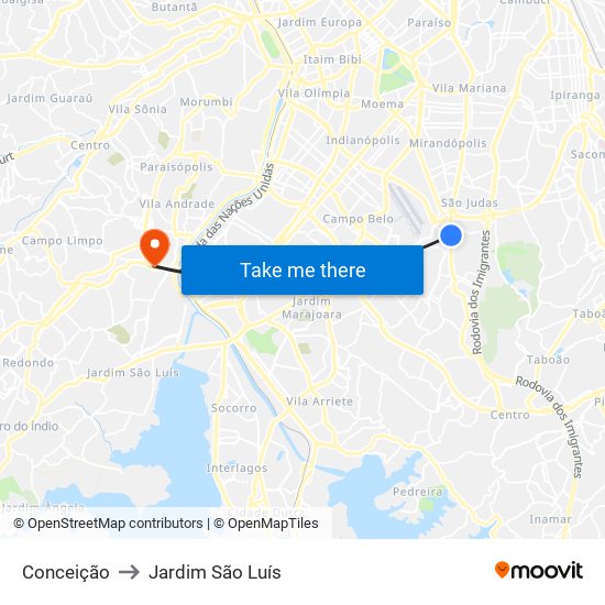 Conceição to Jardim São Luís map
