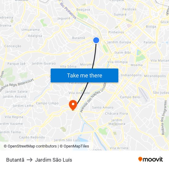 Butantã to Jardim São Luís map