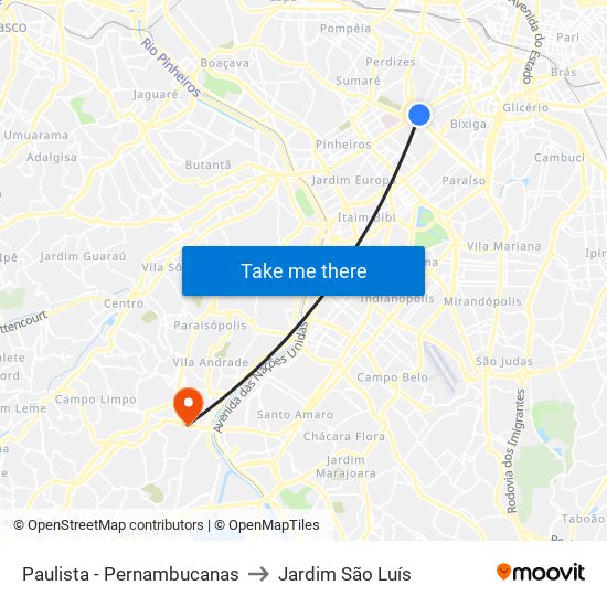 Paulista - Pernambucanas to Jardim São Luís map