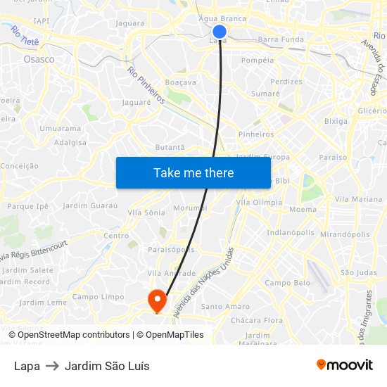 Lapa to Jardim São Luís map