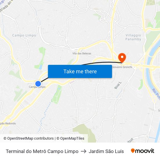Terminal do Metrô Campo Limpo to Jardim São Luís map