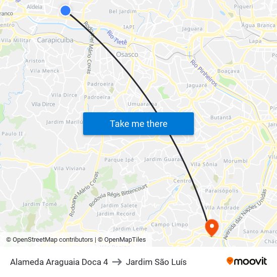 Alameda Araguaia Doca 4 to Jardim São Luís map