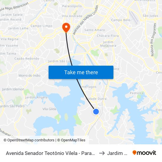 Avenida Senador Teotônio Vilela - Parada Rodrigues Vilares C/B to Jardim São Luís map