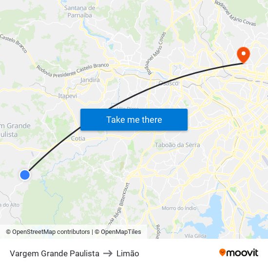 Vargem Grande Paulista to Limão map