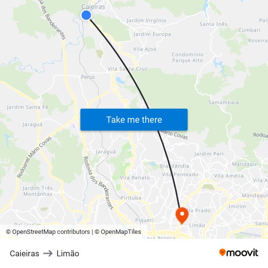 Caieiras to Limão map