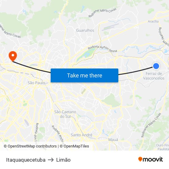 Itaquaquecetuba to Limão map