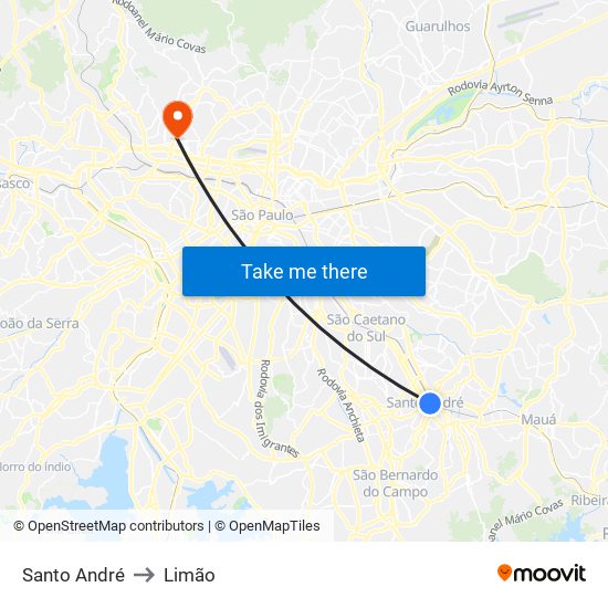 Santo André to Limão map