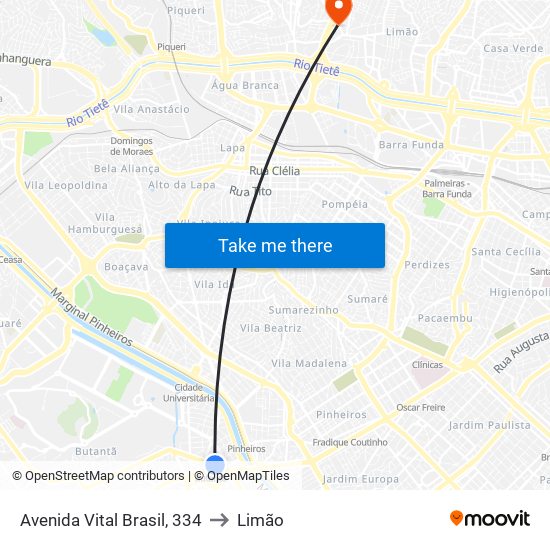 Av. Dr. Vital Brasil, 334 to Limão map