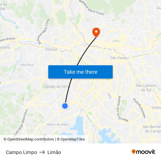 Campo Limpo to Limão map