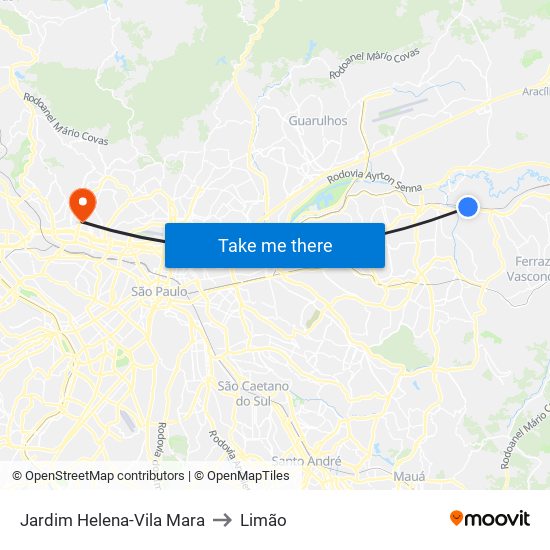 Jardim Helena-Vila Mara to Limão map
