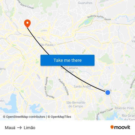 Mauá to Limão map