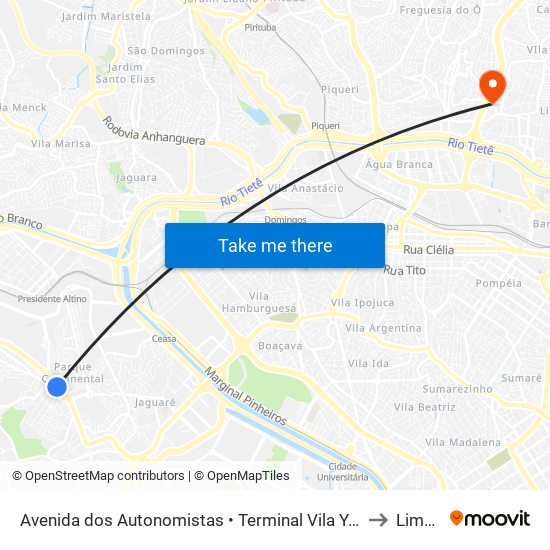 Avenida dos Autonomistas • Terminal Vila Yara to Limão map