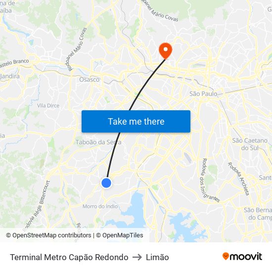 Terminal Metro Capão Redondo to Limão map