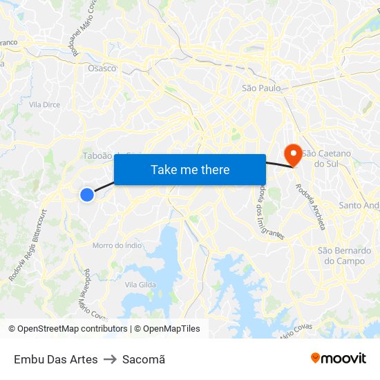 Embu Das Artes to Sacomã map