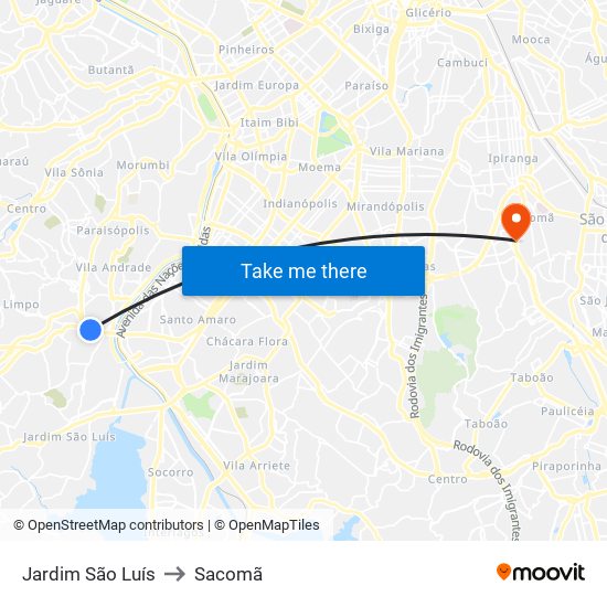 Jardim São Luís to Sacomã map