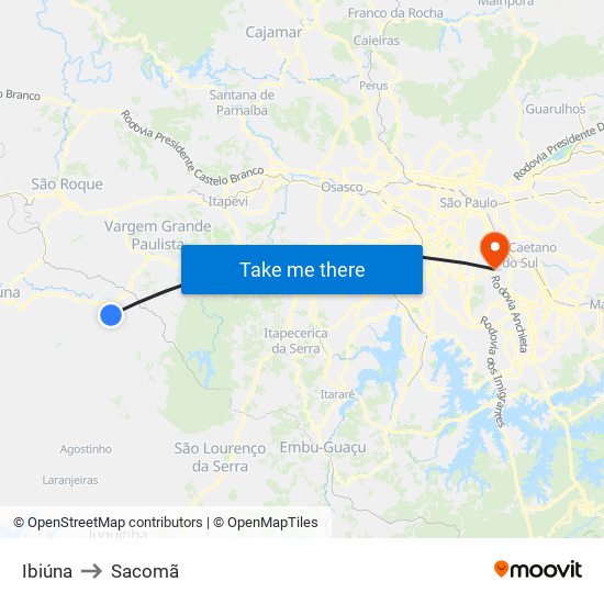 Ibiúna to Sacomã map