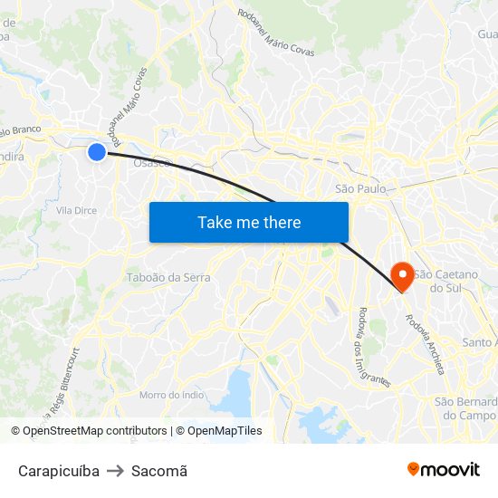 Carapicuíba to Sacomã map